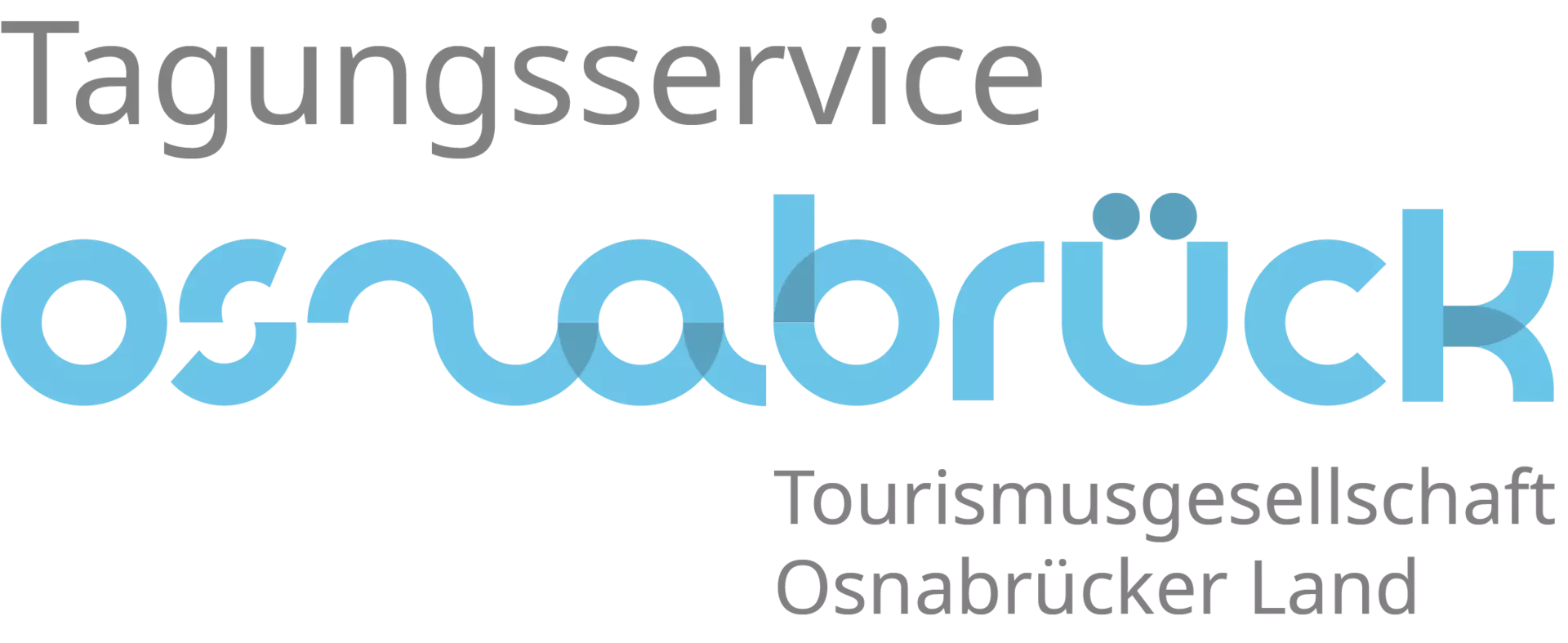 Logo Tagungsservice Osnabrück: Schriftzug in Grau und Blau, Tourismusgesellschaft Osnabrücker Land.