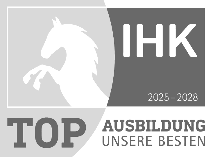 IHK-Siegel „TOP AUSBILDUNG UNSERE BESTEN“ 2025–2028 mit Pferd-Symbol
